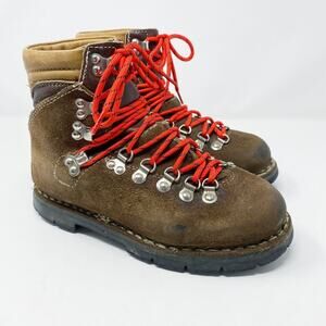 Vintage Brown Leather Mountaineer Boots Men's Size 5 Lace Up Vibram Soles VGUC